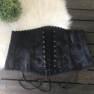 Frederick's Of Hollywood Black Jacquard Floral Lace Up Corset Bustier Top